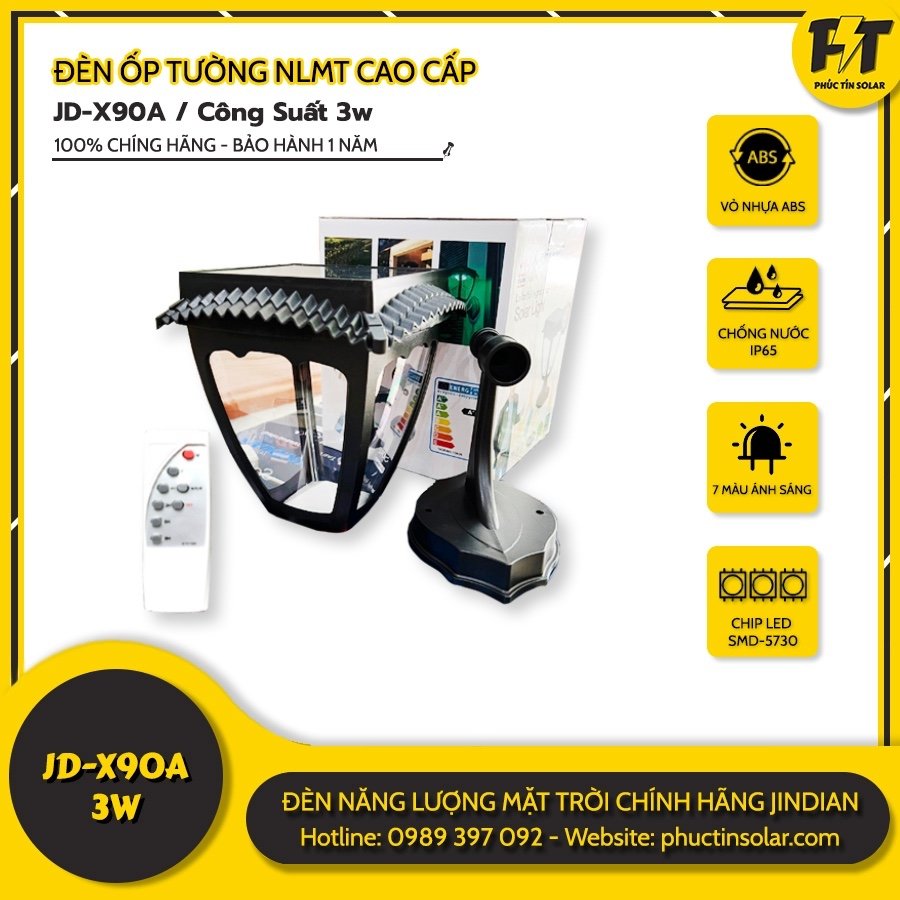 Đèn năng lượng mặt trời sân vườn gắn tường JD-X90A